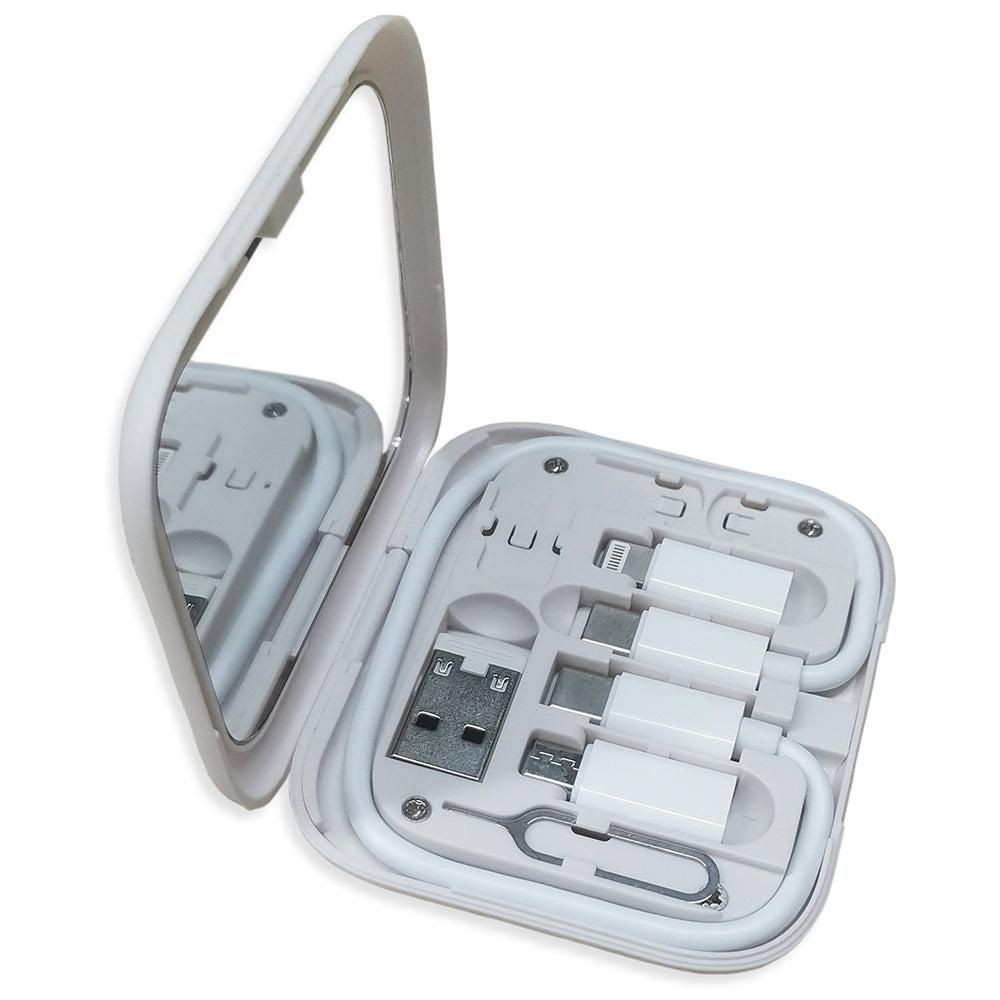 6-in-1 Cable Organizer Multifunctional Storage Box with Mirror for Travel Pink