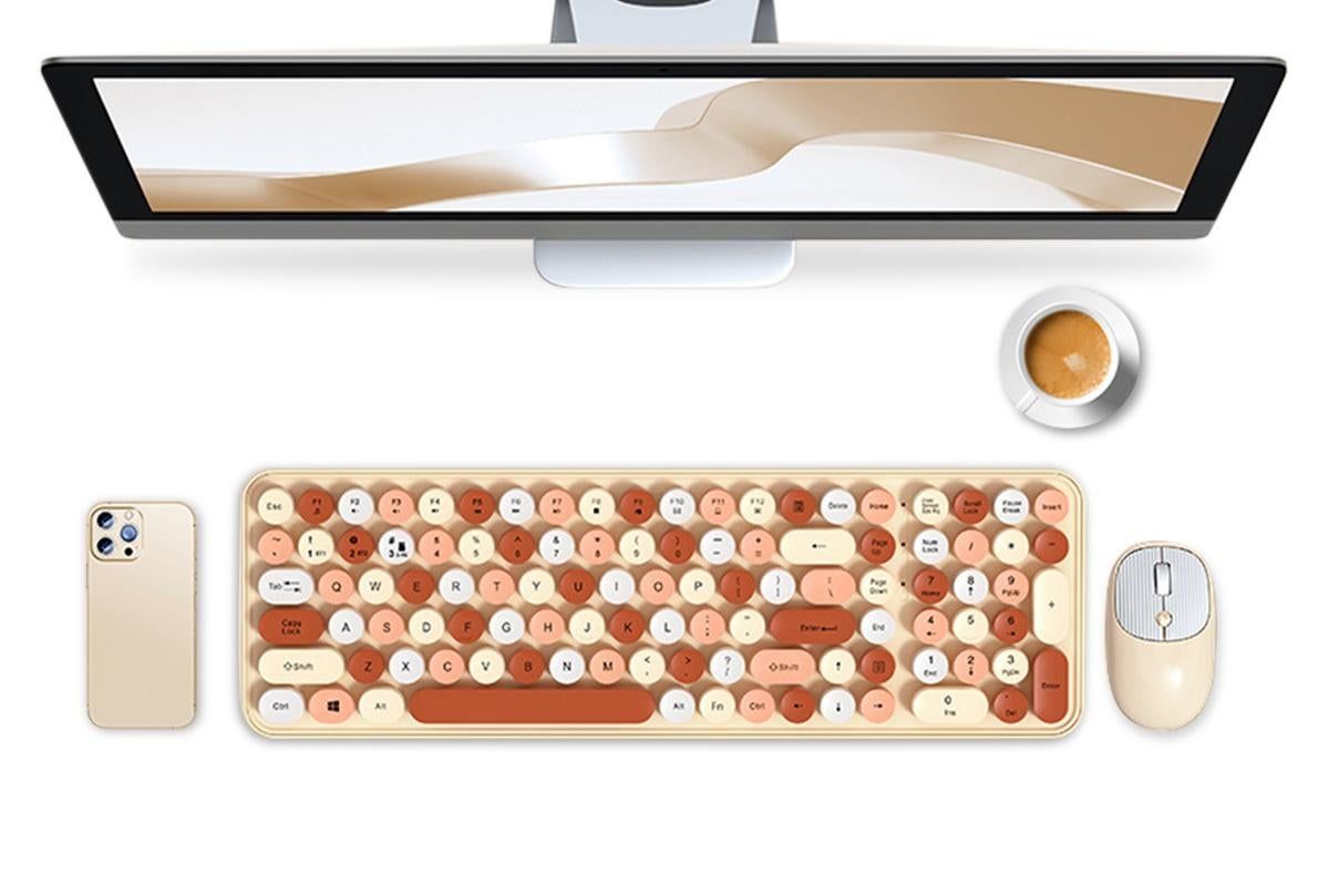 2.4GHz Wireless Keyboard and Mouse Combo Cute Brown