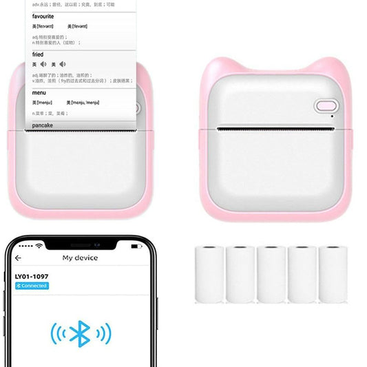 Pocket Bluetooth Thermal Printer Wireless Mobile Inkless Printer for Home Office Pink