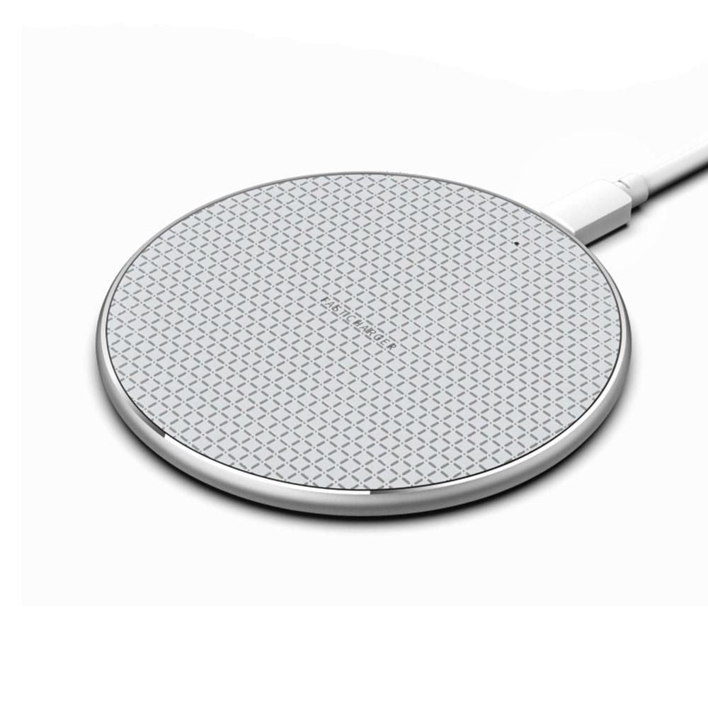 10W Qi Wireless Fast Charger with 1m USB Charging Cable for Smartphones - Silver