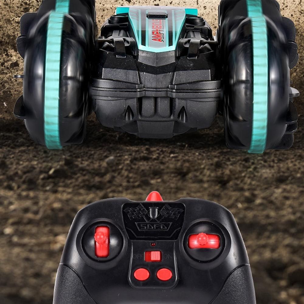 2.4Ghz Remote Control Gesture Sensor Toy Car Boat Truck 4WD Waterproof RC Amphibious Vehicle-Blue