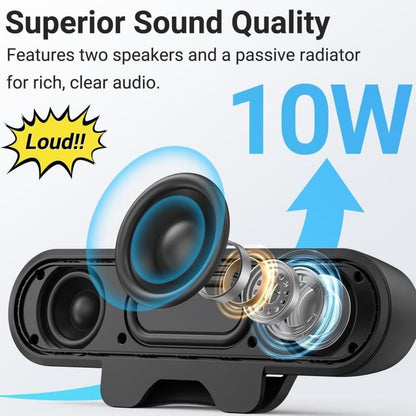 USB Wired Computer Speaker, HD Stereo Sound with Volume Control, Clamp-on Design, Black