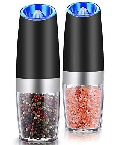 2PACK Gravity Electric Pepper and Salt Grinder Set Stainless Steel Black