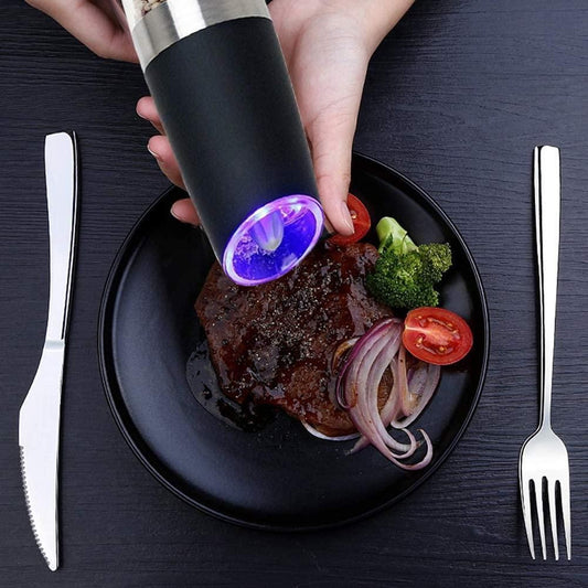 2PACK Gravity Electric Pepper and Salt Grinder Set Stainless Steel Black