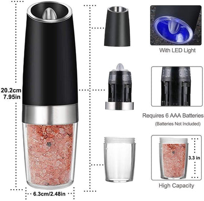2PACK Gravity Electric Pepper and Salt Grinder Set Stainless Steel Black