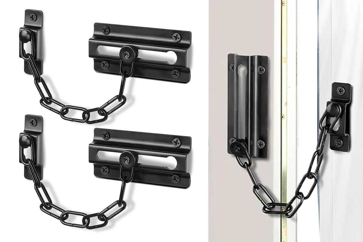 2Pcs Door Security Chain Lock Door Chain Lock with 12 Screws for Wood Door-Black
