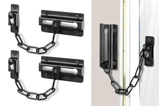 2Pcs Door Security Chain Lock Door Chain Lock with 12 Screws for Wood Door-Black