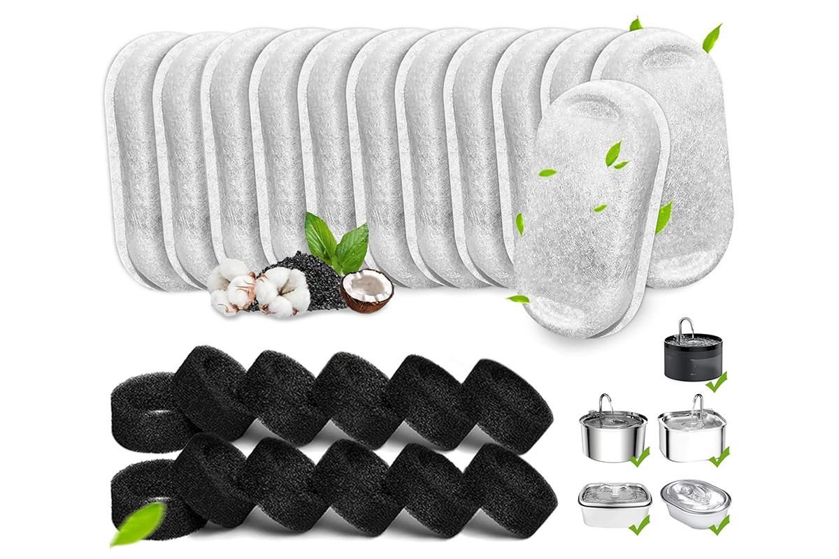 12 Sets Carbon Filters Water Fountain Replacement for Pet Dog Cat Water Drinking