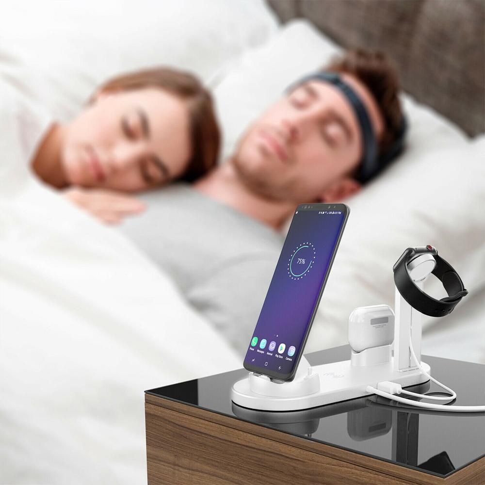 Wireless Charger Dock 3 in 1 Charging Station Wireless Charger Stand for Apple iPhone Watch -White
