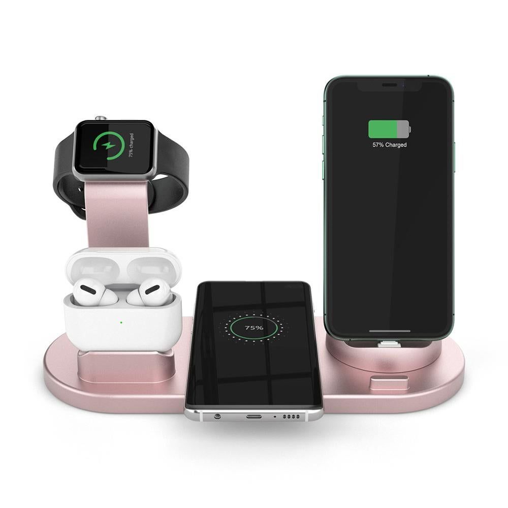 Wireless Charger Dock 3 in 1 Charging Station Wireless Charger Stand for Apple iPhone Watch -Rose gold