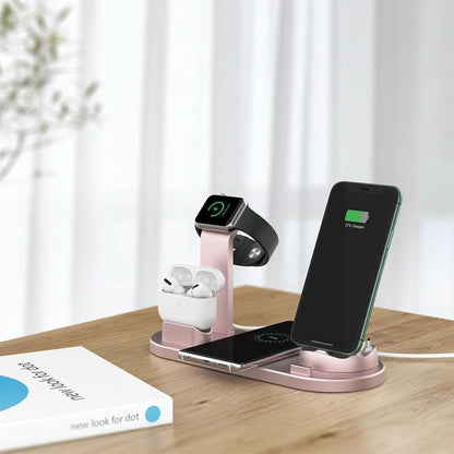 Wireless Charger Dock 3 in 1 Charging Station Wireless Charger Stand for Apple iPhone Watch -Rose gold