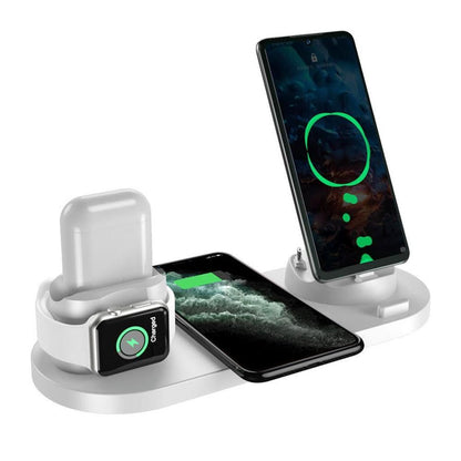 Wireless Charging Station Compatible for Apple 6 in 1 Charger Stand Dock -White - charging together