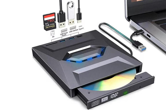 7 in 1 External CD DVD Drive USB3.0 Type-C Writer Burner Player for Laptop Windows