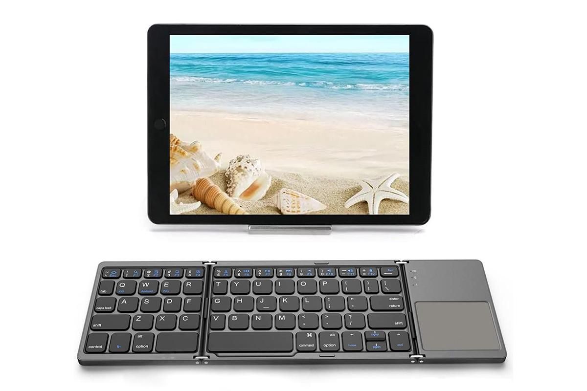 Foldable Bluetooth Keyboard with Touchpad Full-Size Travel Keyboards for Windows iOS Android-USB-B Interface