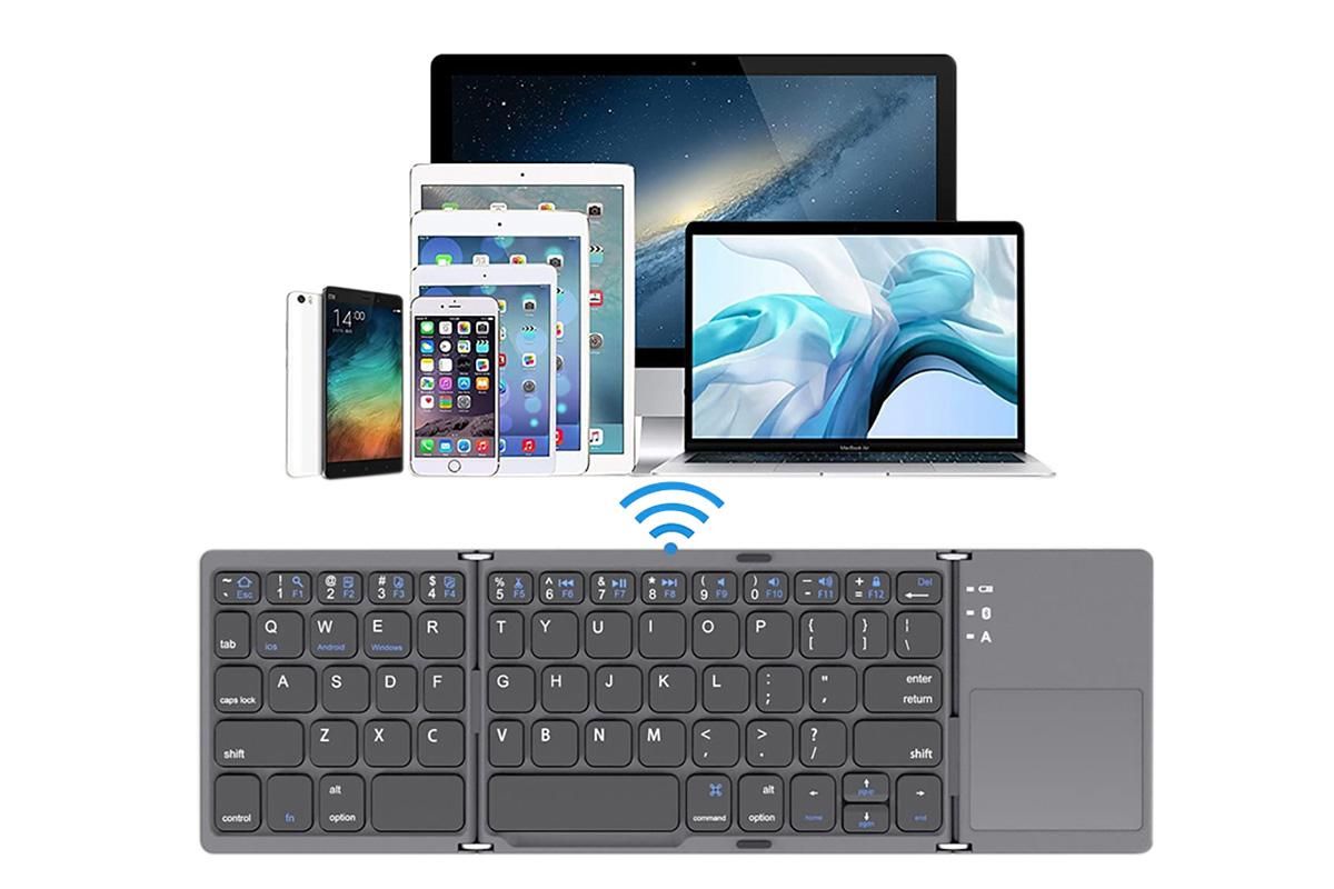 Foldable Bluetooth Keyboard with Touchpad Full-Size Travel Keyboards for Windows iOS Android-USB-B Interface