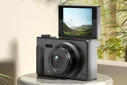 5K Digital Camera 18X Zoom Flip Screen Shoot Camera 64GB Memory Card-Black
