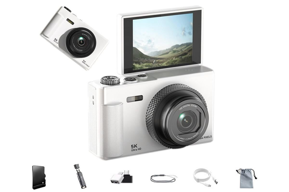 5K Digital Camera 18X Zoom Flip Screen Shoot Camera 64GB Memory Card-Black