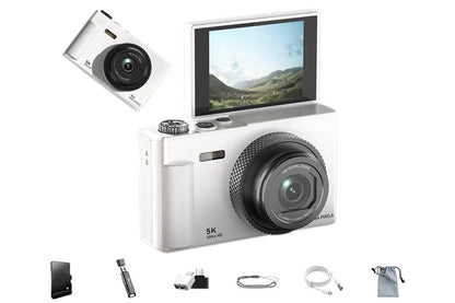 5K Digital Camera 18X Zoom Flip Screen Shoot Camera 64GB Memory Card-Black