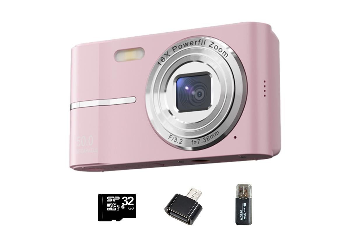 Digital Camera 4K Screen Video Camera With 32GB Memory Card-Pink