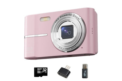 Digital Camera 4K Screen Video Camera With 32GB Memory Card-Pink