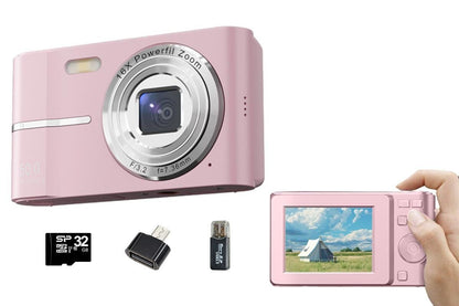 Digital Camera 4K Screen Video Camera With 32GB Memory Card-Pink