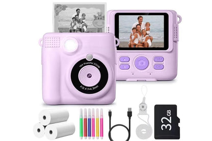 Instant Print Camera for Kids Zero Ink Print Photo Camera with 32G TF Card-Blue