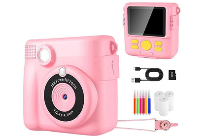 Instant Print Camera for Kids Zero Ink Print Photo Camera with 32G TF Card-Pink