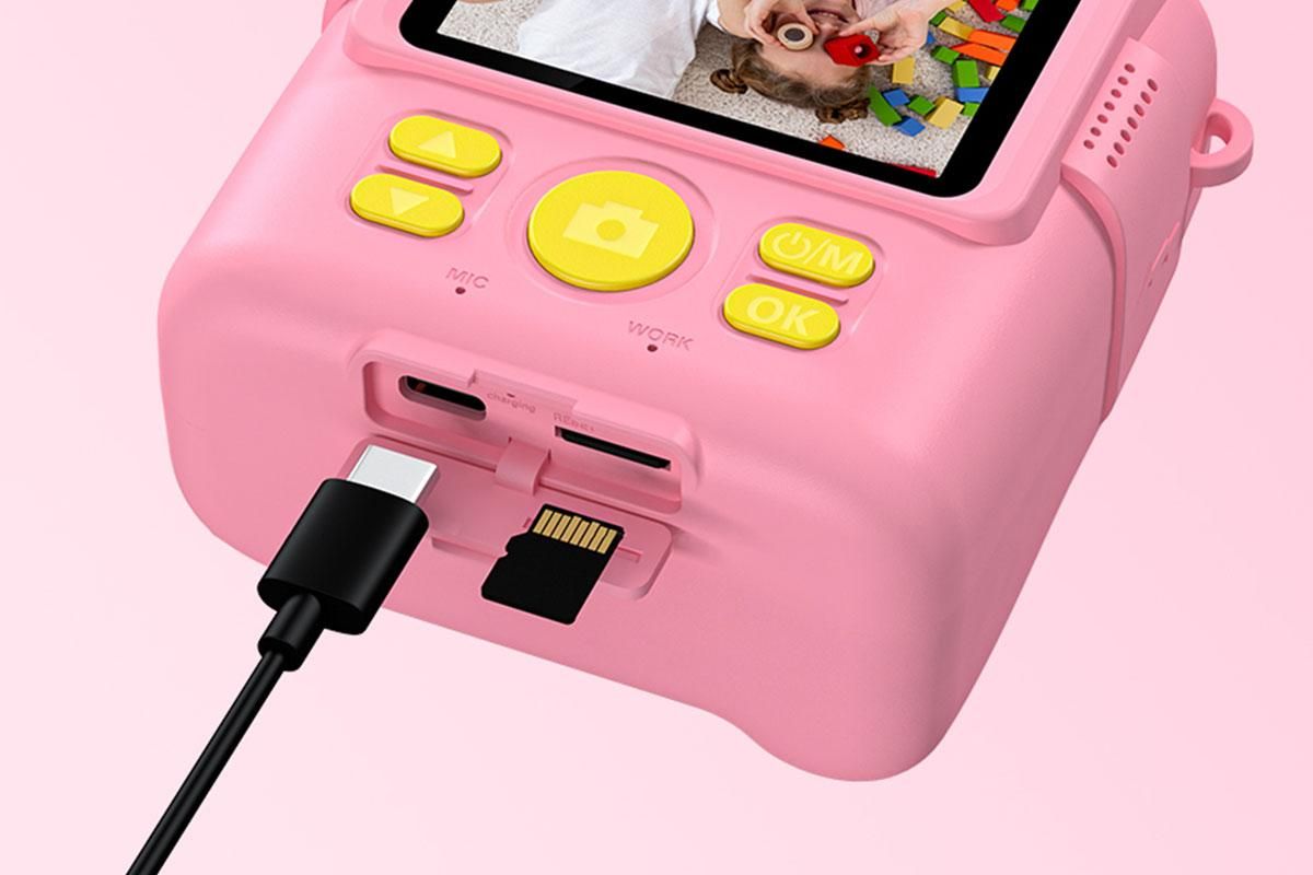 Instant Print Camera for Kids Zero Ink Print Photo Camera with 32G TF Card-Pink