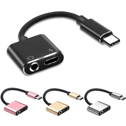 2-in-1 USB-C Charging 3.5mm Audio Adapter Converter For Type-C Android Smartphones(Black)