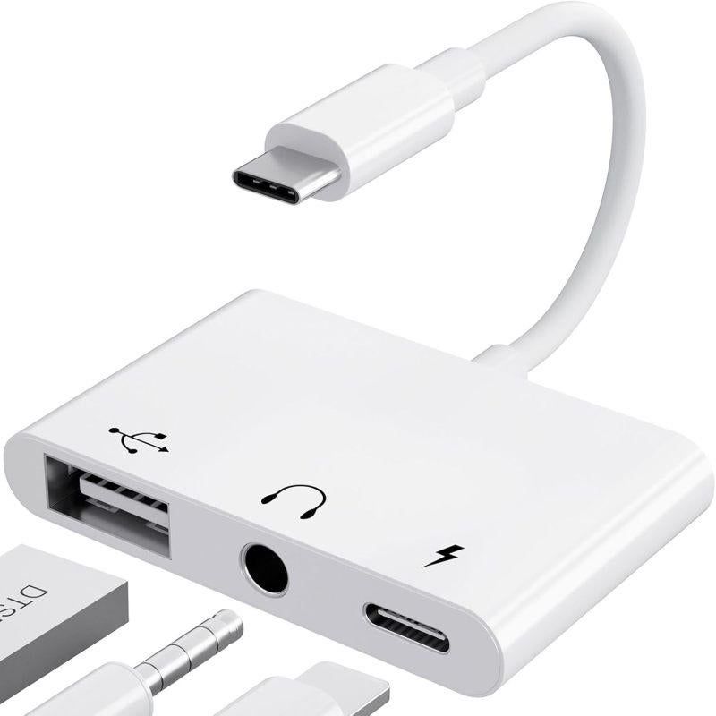 3-in-1 USB-C Adapter Fast Charging Lightning & 3.5mm Audio Port Multi Function Converter
