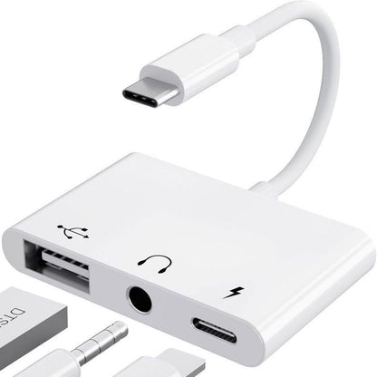 3-in-1 USB-C Adapter Fast Charging Lightning & 3.5mm Audio Port Multi Function Converter