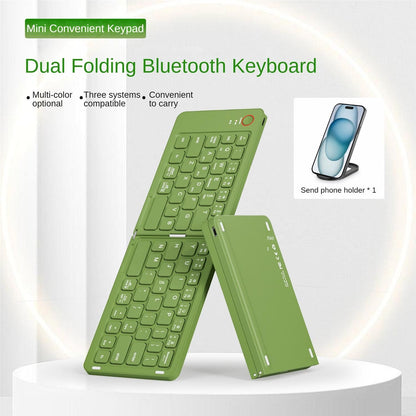 Foldable Bluetooth Keyboard B023 Dual Fold Portable Keyboard 3 Device Connection Green
