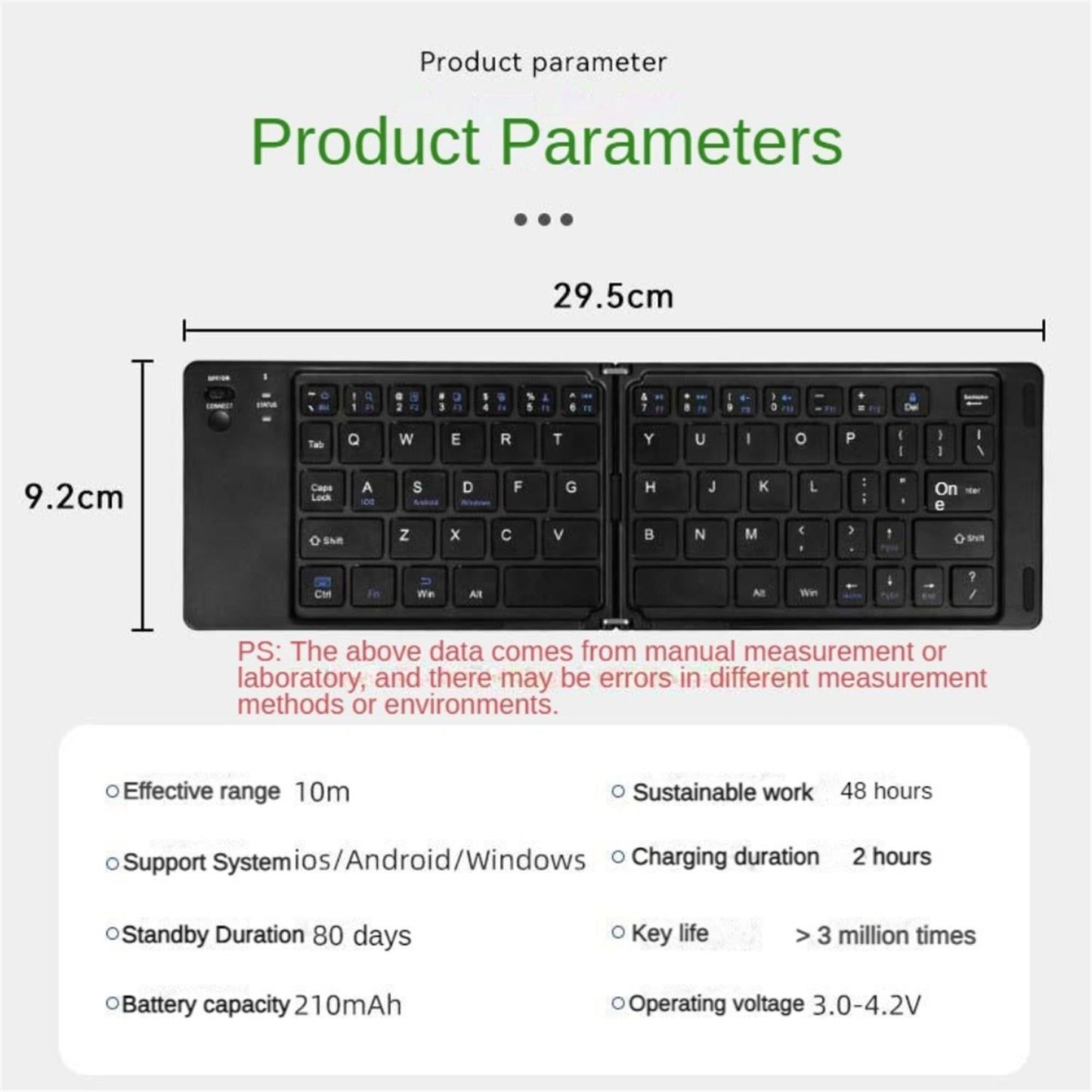 Foldable Bluetooth Keyboard B023 Dual Fold Portable Keyboard 3 Device Connection Green