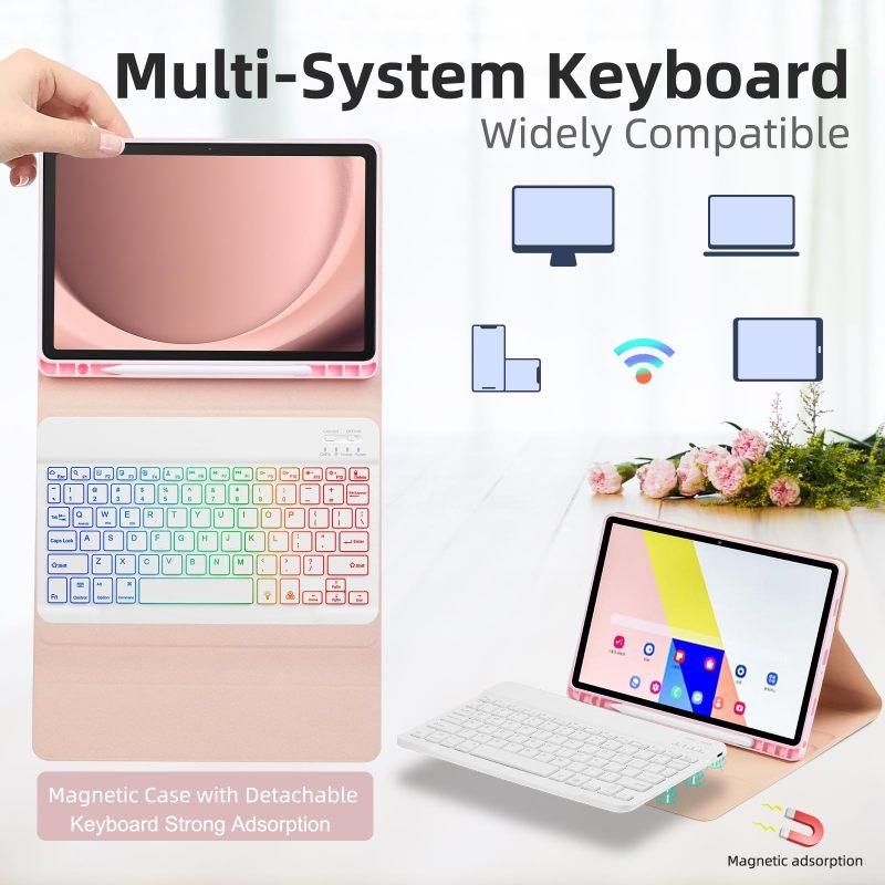 Tablet Case with Keyboard, For Galaxy A9 Plus 5G(Pink)