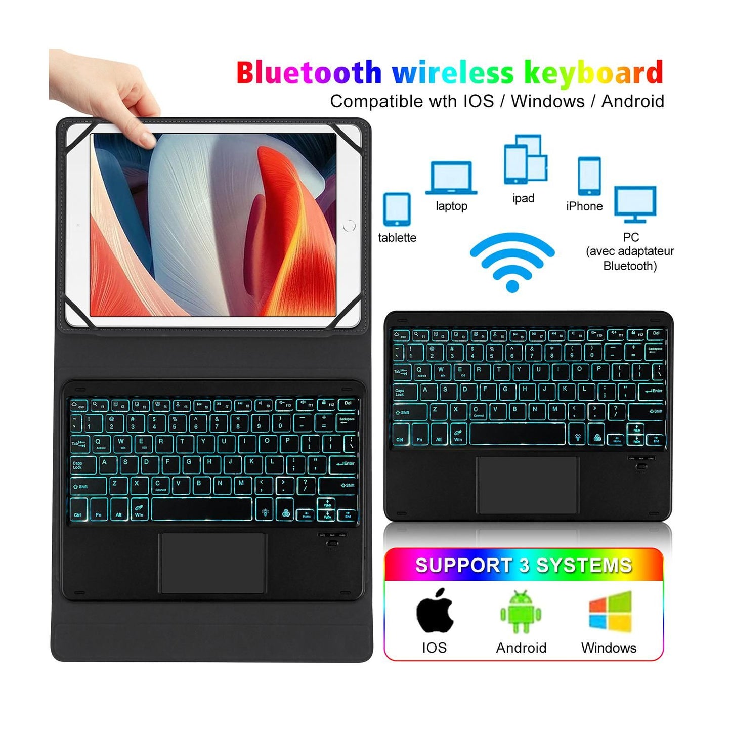 Tablet Keyboard Case Universal Bluetooth Backlit Touch Keyboard for 9-11 Inch Tablets