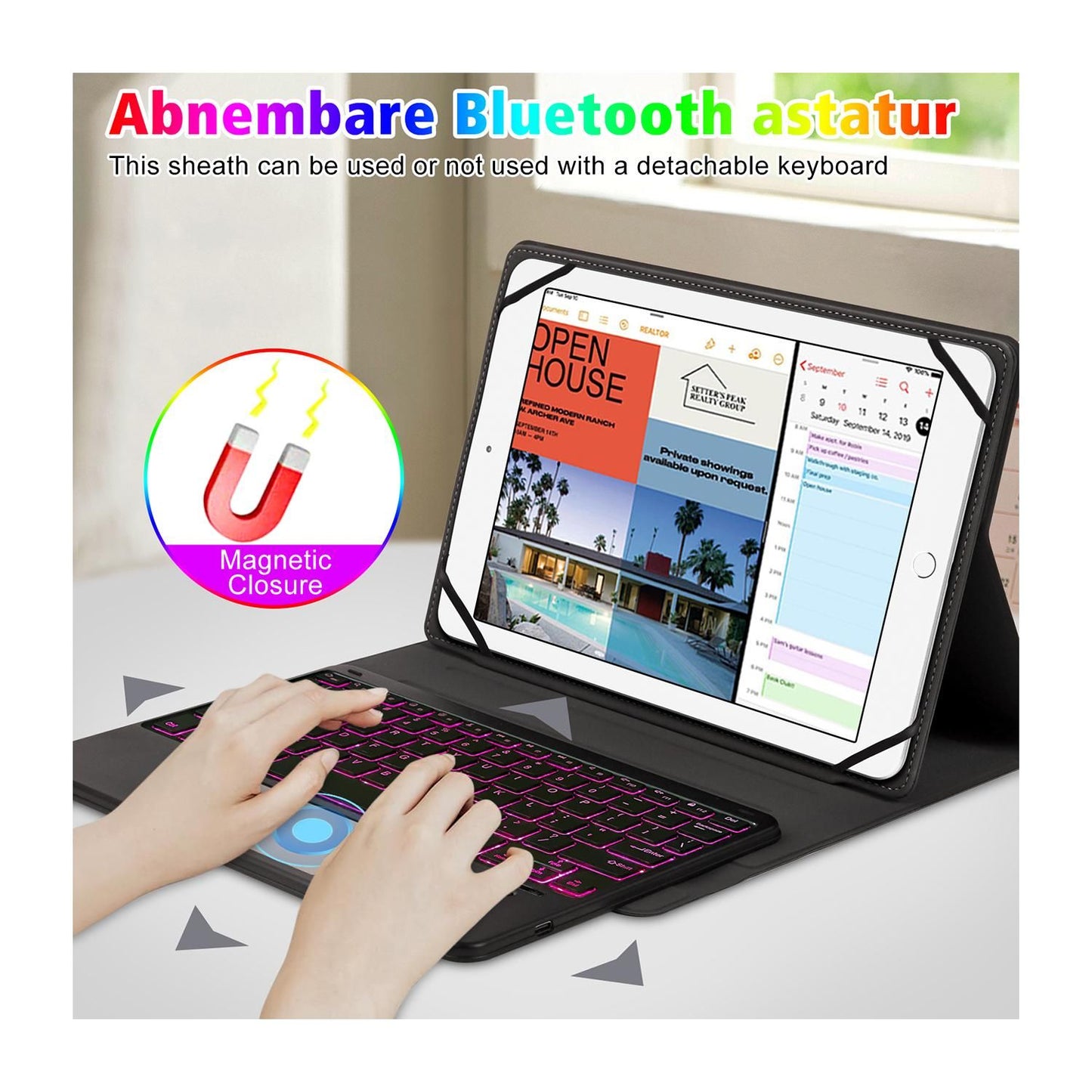 Tablet Keyboard Case Universal Bluetooth Backlit Touch Keyboard for 9-11 Inch Tablets