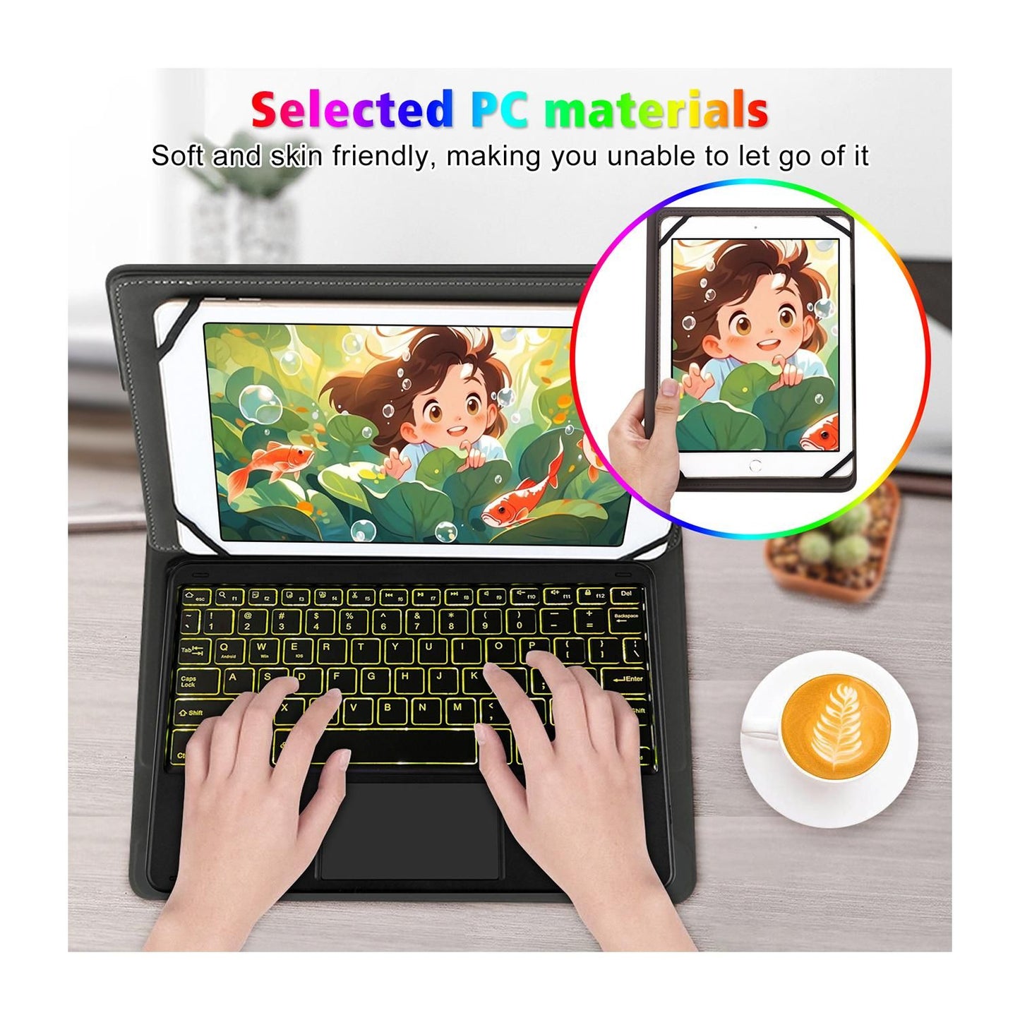 Tablet Keyboard Case Universal Bluetooth Backlit Touch Keyboard for 9-11 Inch Tablets