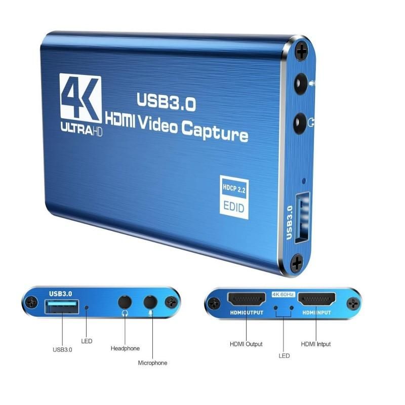USB 3.0 Video Capture Card, High Resolution Game Live Stream Camera Recording Capture Adapter(Black)