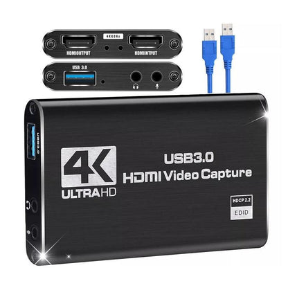 USB 3.0 Video Capture Card, High Resolution Game Live Stream Camera Recording Capture Adapter(Black)