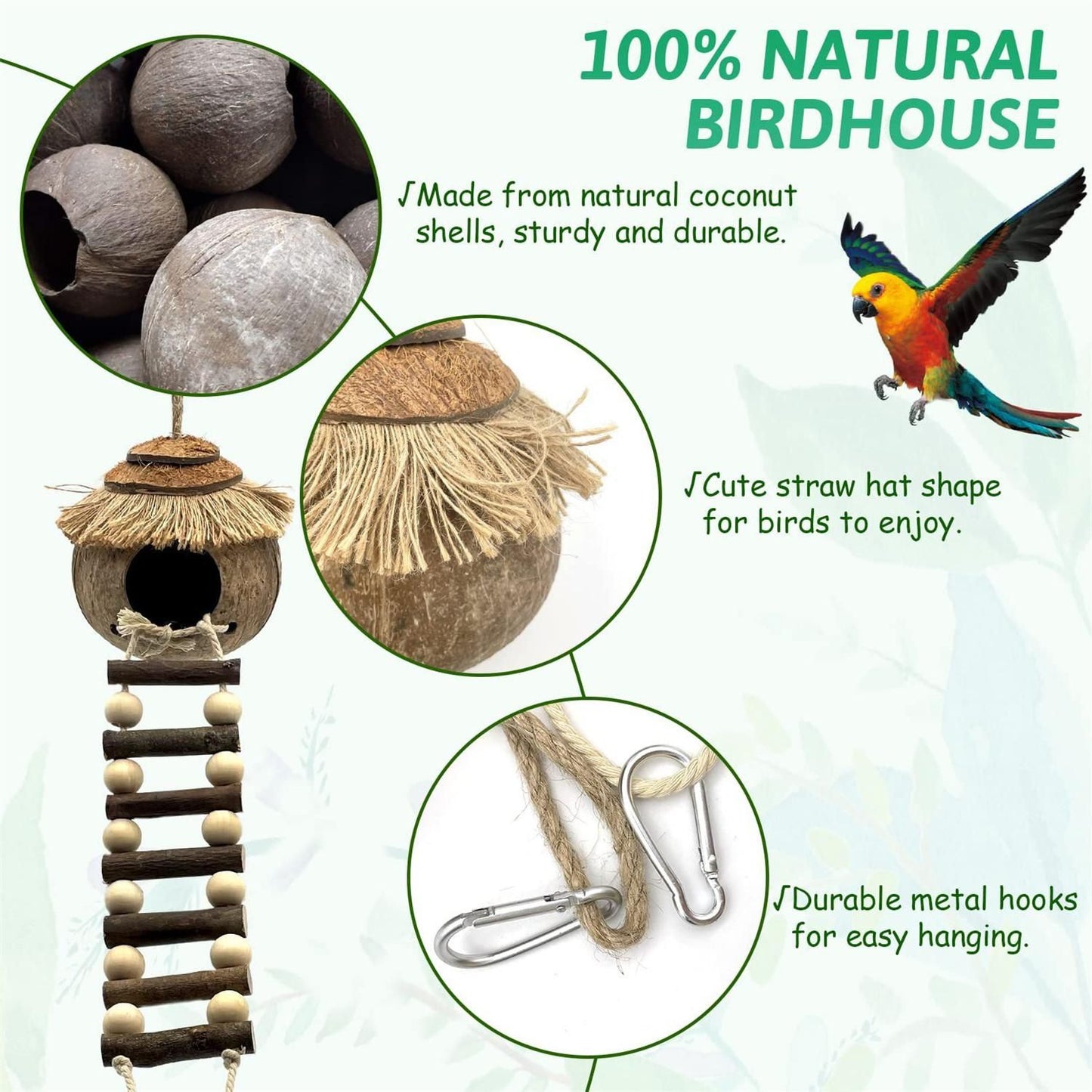 Hanging Coconut Shell Bird Nest With Ladder Cage Landscape Warm Bird House