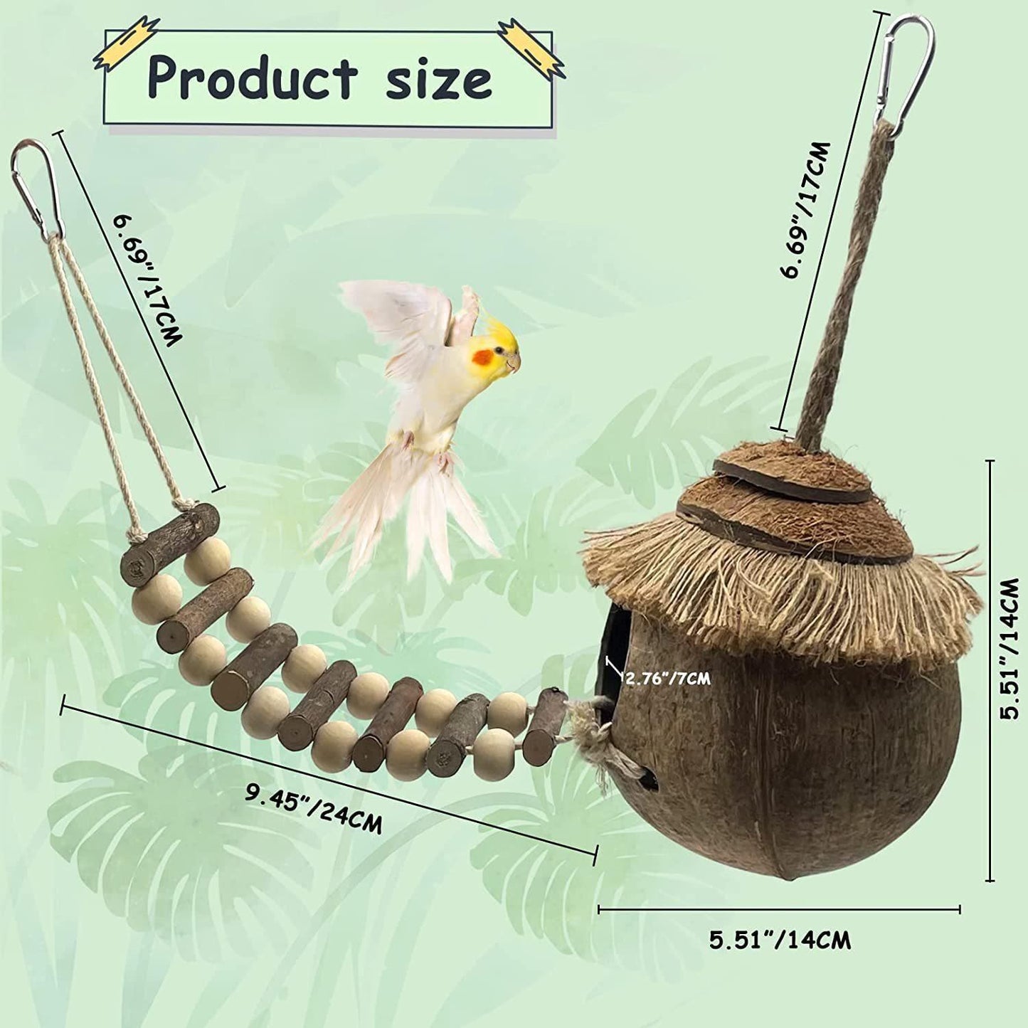 Hanging Coconut Shell Bird Nest With Ladder Cage Landscape Warm Bird House