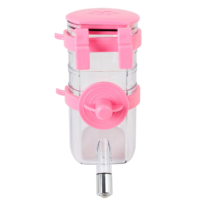 Hanging Pet Water Bottle 350ML Cage Mounted Feeder with Steel Ball Nozzle - Pink