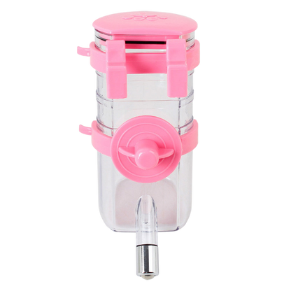 Hanging Pet Water Bottle 350ML Cage Mounted Feeder with Steel Ball Nozzle - Pink