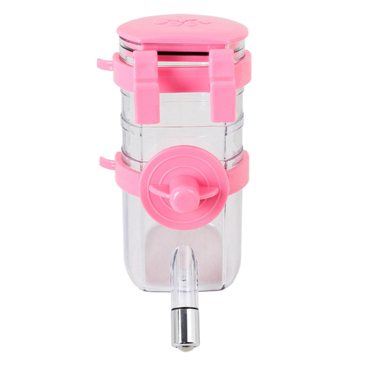Hanging Pet Water Bottle 350ML Cage Mounted Feeder with Steel Ball Nozzle - Pink
