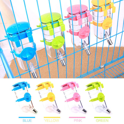 Hanging Pet Water Bottle 350ML Cage Mounted Feeder with Steel Ball Nozzle - Pink