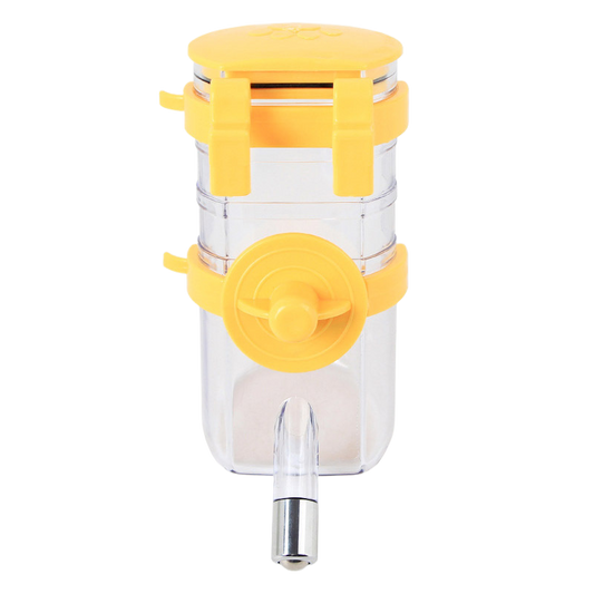 Hanging Pet Water Bottle 350ML Cage Mounted Feeder with Steel Ball Nozzle - Yellow