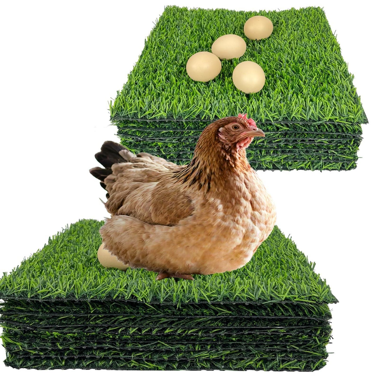 Chicken Nesting Pads 12 Pack Washable Artificial Grass Egg Mats 12x12 Inch Green