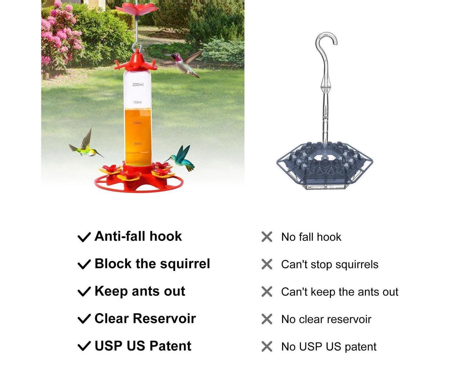 Hanging Feeder Hook Leakproof Hummingbird Feeder - Red
