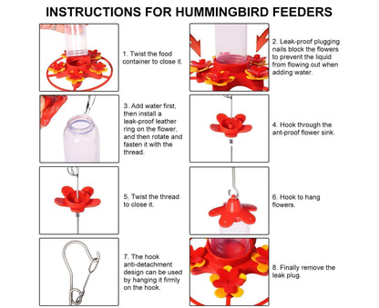 Hanging Feeder Hook Leakproof Hummingbird Feeder - Red