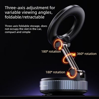 Vacuum and Magnetic Car Phone Mount, 3-Axis Foldable and Rotating Navigation Mount, Residue-Free Universal Desktop/Car Phone Mount - Black